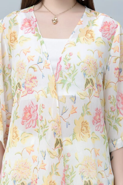 Women's Floral Print Kimono Tasseled Shrug