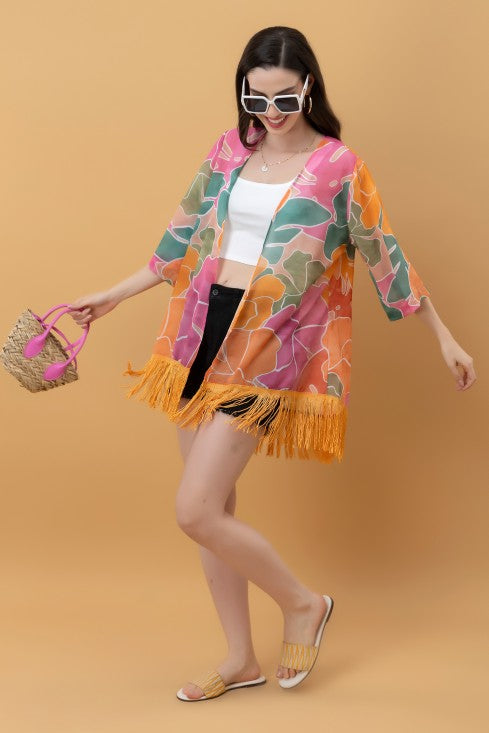 Abstract Print Kimono Style Shrug