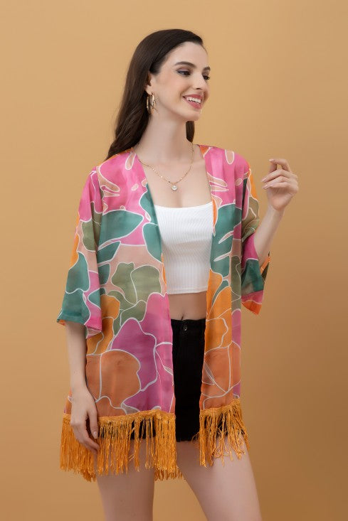 Abstract Print Kimono Style Shrug