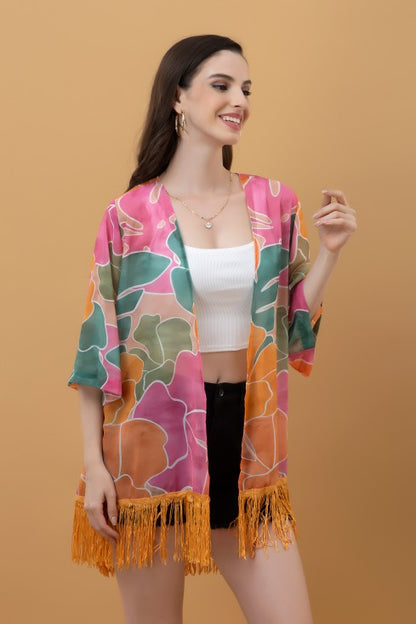 Abstract Print Kimono Style Shrug