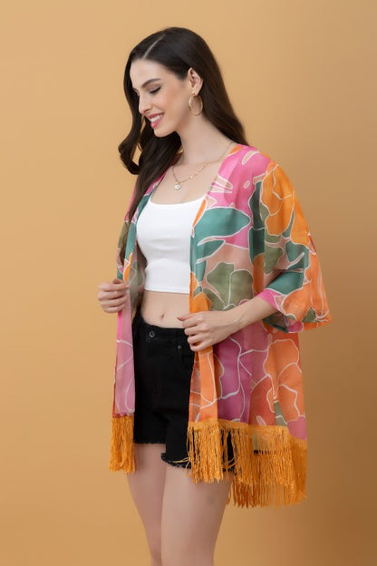 Abstract Print Kimono Style Shrug