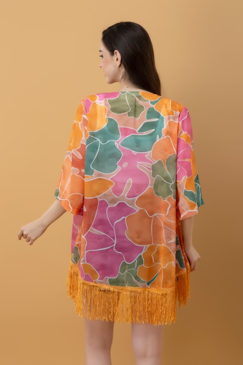 Abstract Print Kimono Style Shrug