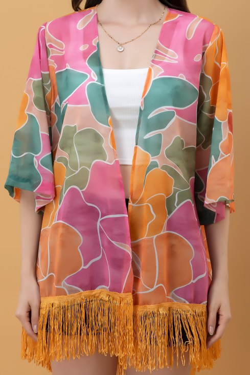 Abstract Print Kimono Style Shrug