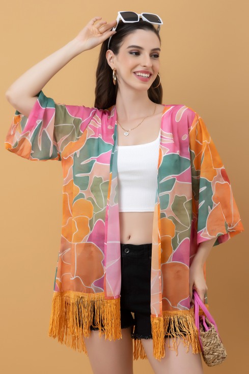 Abstract Print Kimono Style Shrug