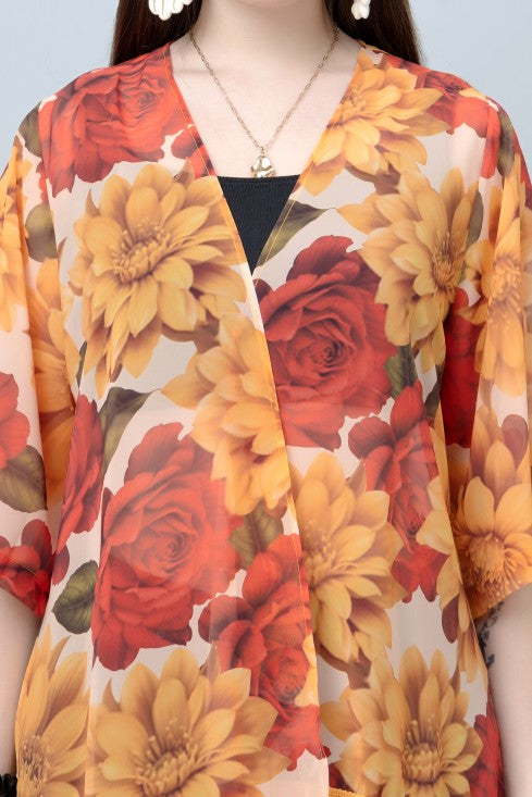 Women's Floral Print Kimono Tasseled Shrug