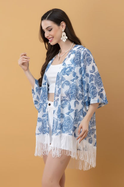 Printed Kimono Style Shrug