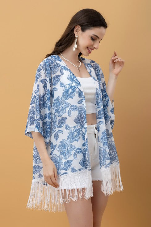 Printed Kimono Style Shrug