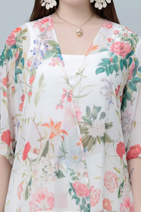 Women's Floral Print Kimono Tasseled Shrug
