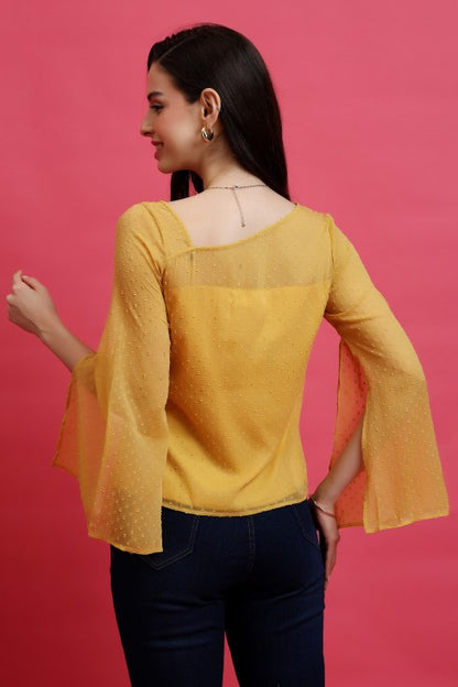 Slit Sleeves Dobby Top