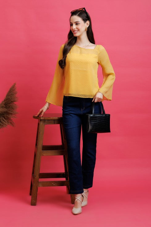 Slit Sleeves Dobby Top