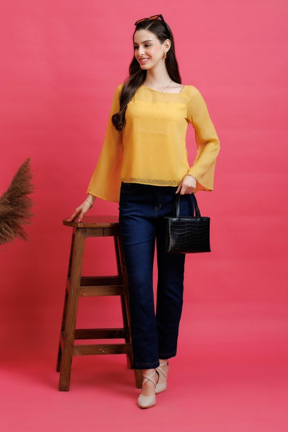 Slit Sleeves Dobby Top