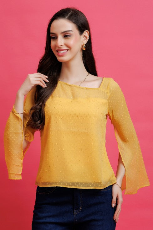 Slit Sleeves Dobby Top