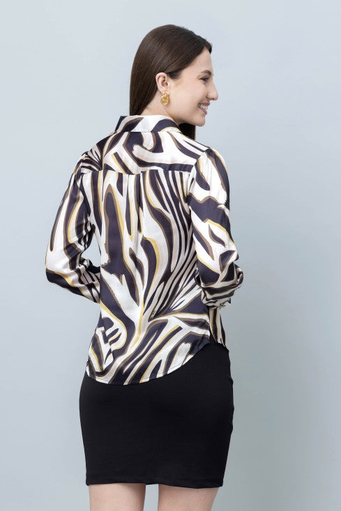 Women's Abstract Printed Casual Satin Shirt