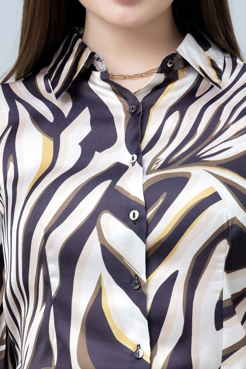 Women's Abstract Printed Casual Satin Shirt