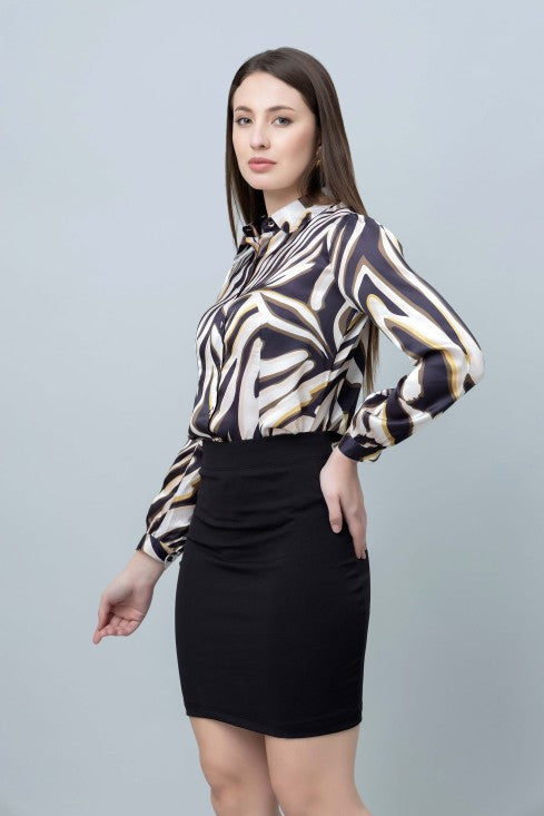 Women's Abstract Printed Casual Satin Shirt