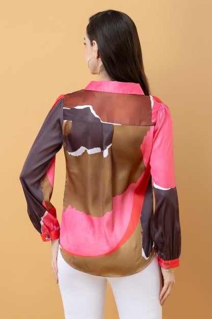 Abstract Printed Satin Shirt