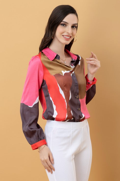 Abstract Printed Satin Shirt