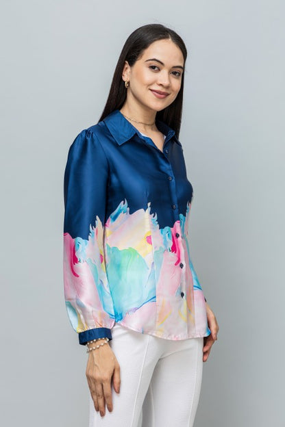 Color blocked Satin Shirt