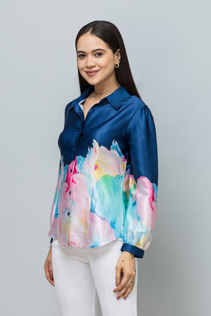 Color blocked Satin Shirt