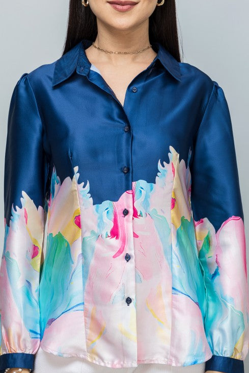 Color blocked Satin Shirt