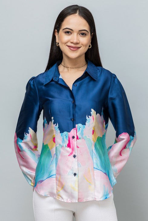 Color blocked Satin Shirt