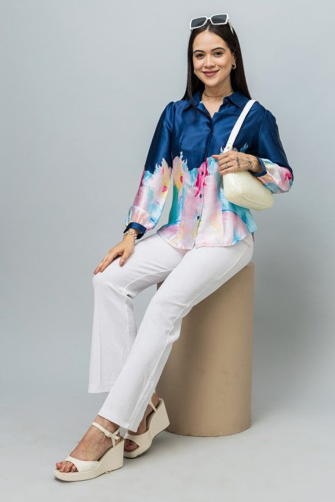 Color blocked Satin Shirt