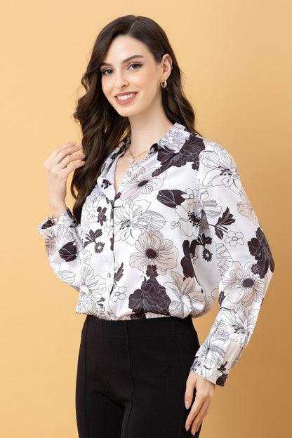 Casual Printed Satin Shirt