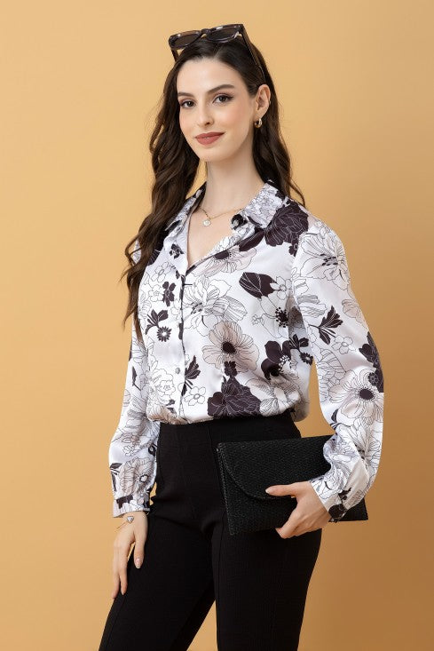 Casual Printed Satin Shirt