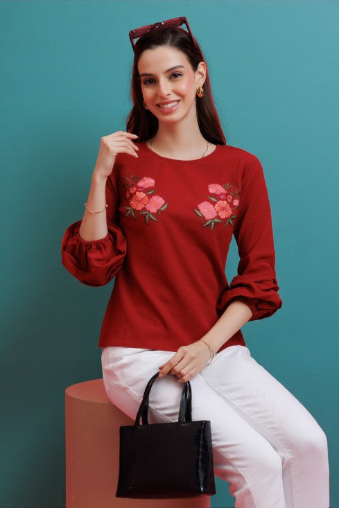 Balloon Sleeves Embroidered Top