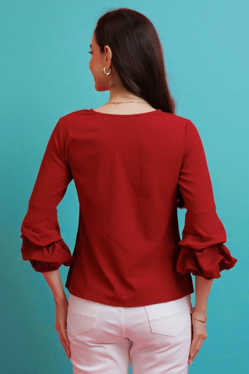 Balloon Sleeves Embroidered Top