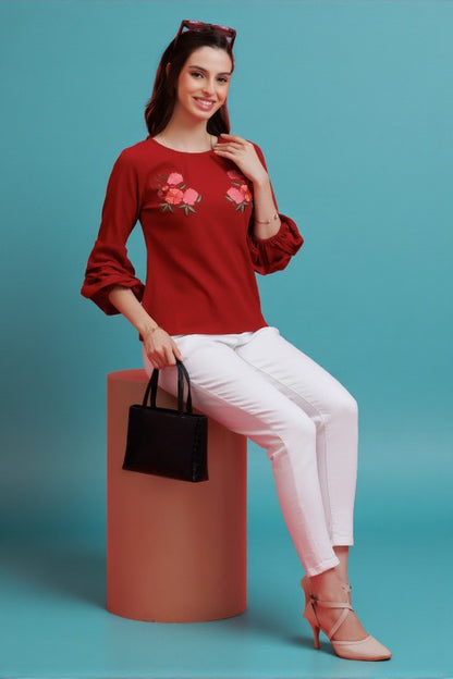Balloon Sleeves Embroidered Top