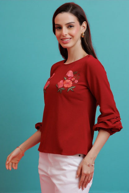 Balloon Sleeves Embroidered Top