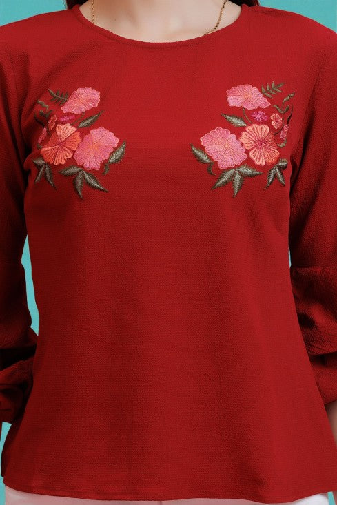 Balloon Sleeves Embroidered Top