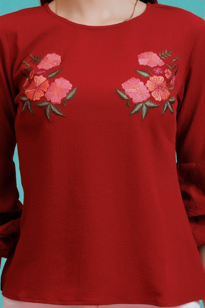 Balloon Sleeves Embroidered Top