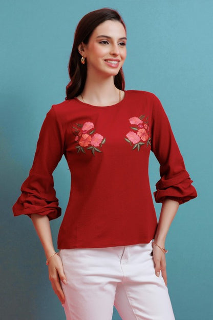Balloon Sleeves Embroidered Top