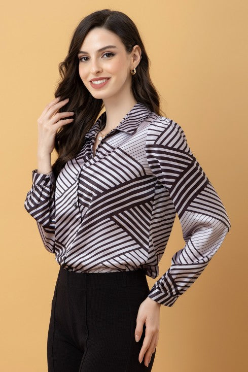 Geometric Print Satin Shirt