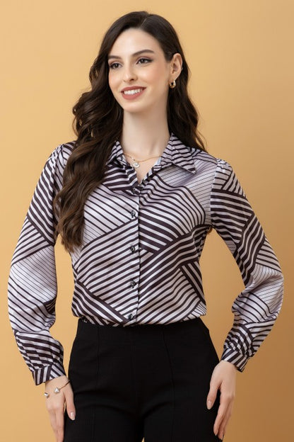 Geometric Print Satin Shirt