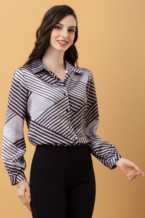 Geometric Print Satin Shirt