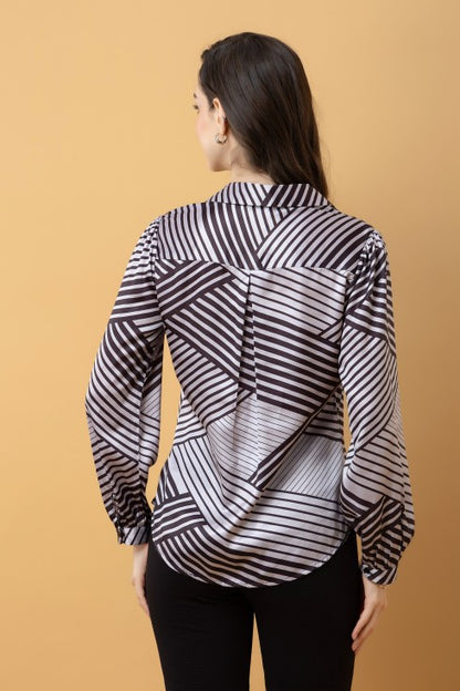 Geometric Print Satin Shirt
