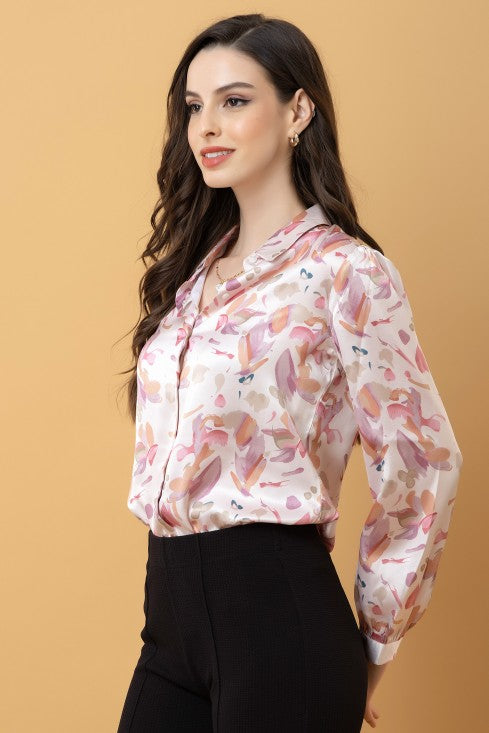 Casual Printed Satin Shirt