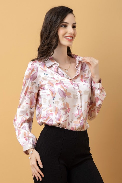 Casual Printed Satin Shirt