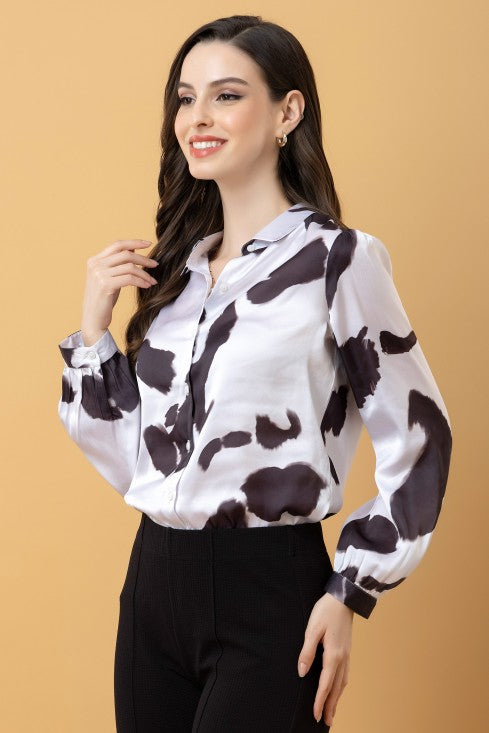 Casual Printed Satin Shirt