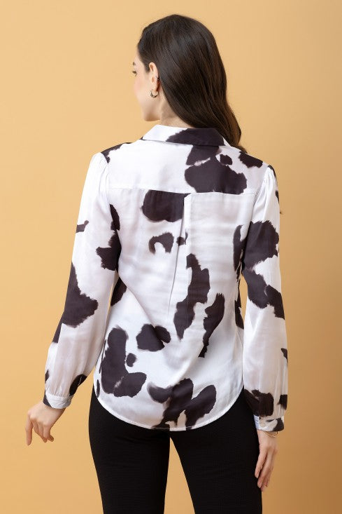 Casual Printed Satin Shirt