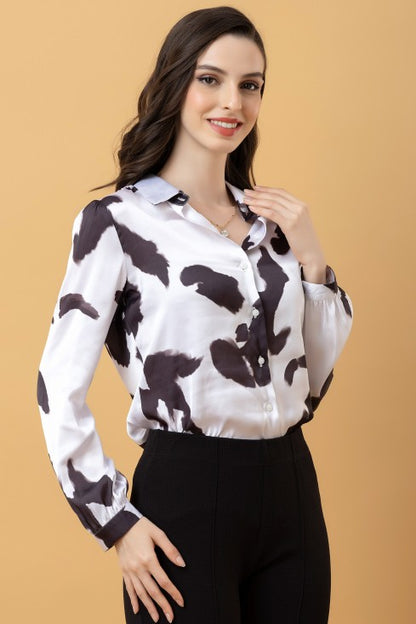 Casual Printed Satin Shirt