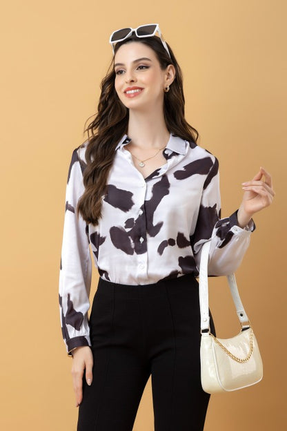 Casual Printed Satin Shirt