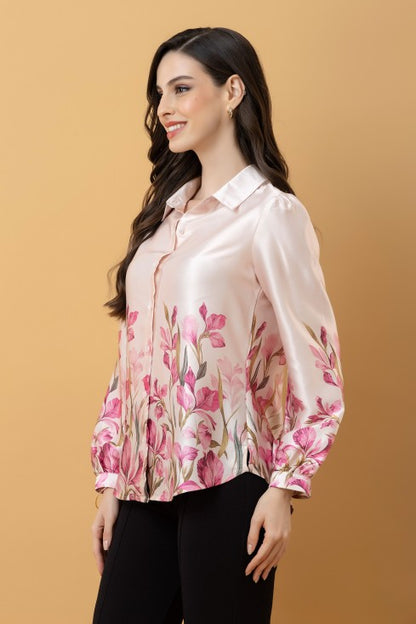 Placement Print Satin Shirt