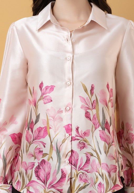 Placement Print Satin Shirt