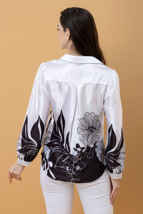 Placement Print Satin Shirt