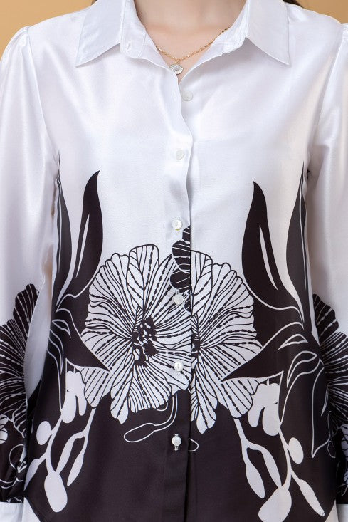 Placement Print Satin Shirt