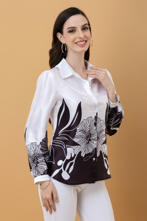 Placement Print Satin Shirt